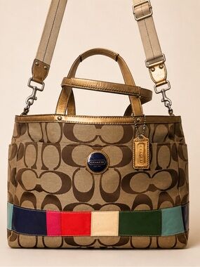 Vintage Coach F15587 Signature Stripe Diaper/Multifunction Tote, EUC circa 2006.